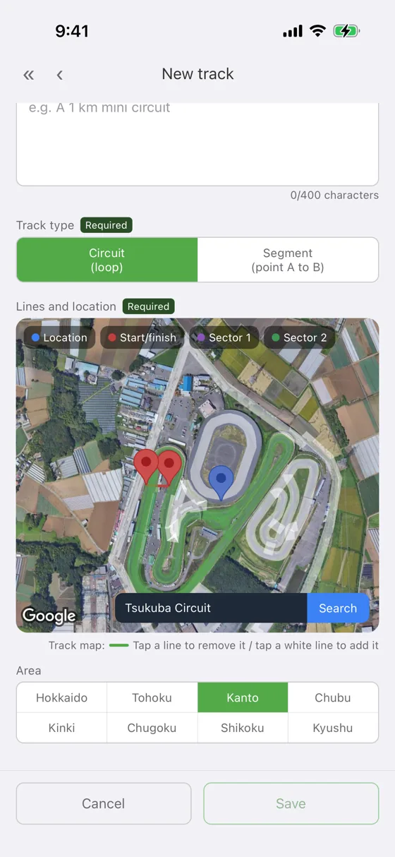 Placing a timing line when creating a track