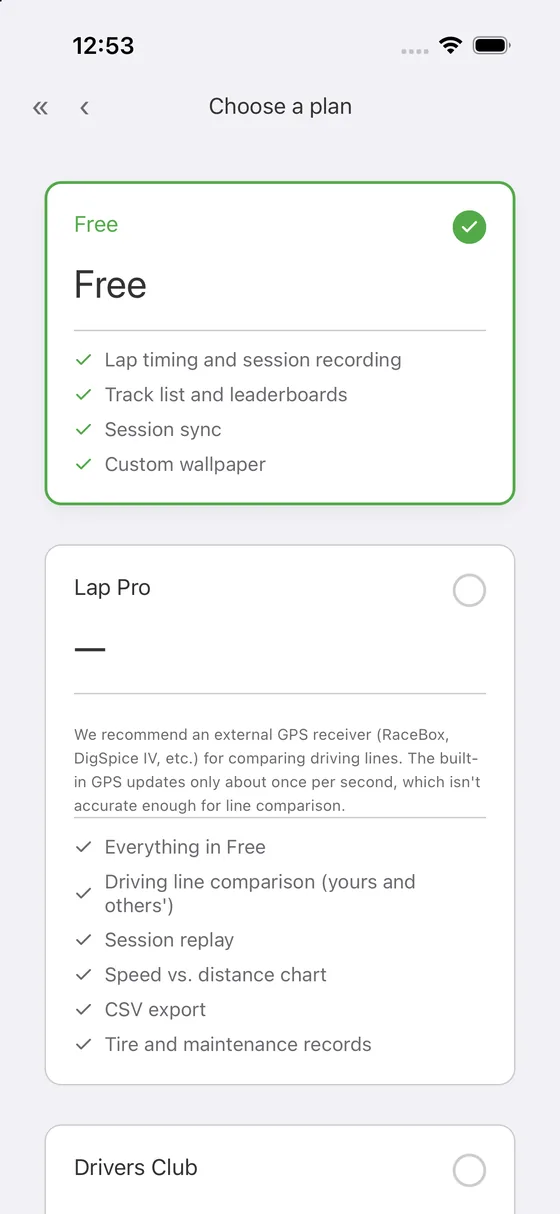 The top of the plan screen